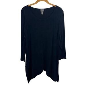 Chicos Travelers Tunic Size 2 Large Black Slinky Round Neck Asymmetric USA